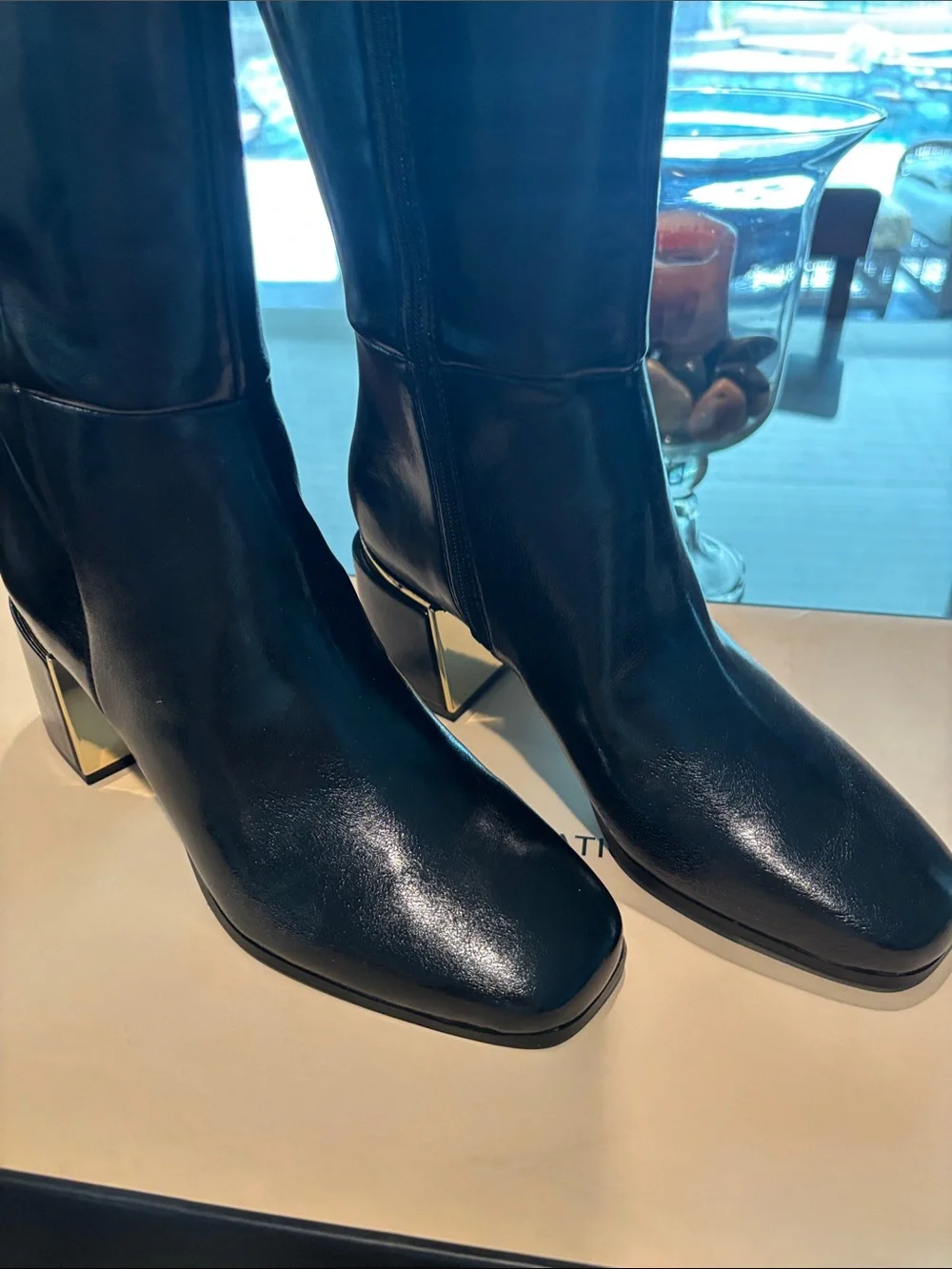 BCBGeneration Black Over-The-Knee Block Heel Boots with Gold Accent